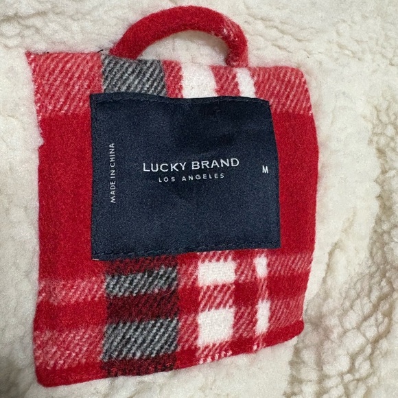 Lucky Brand Red Plaid Button Up Sherpa Fleece Lined Shirt Jacket Medium - Picture 2 of 13